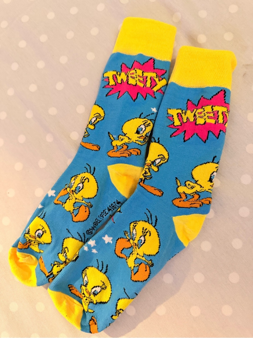 Tweety Bird Blue & Yellow Novelty Crew Socks